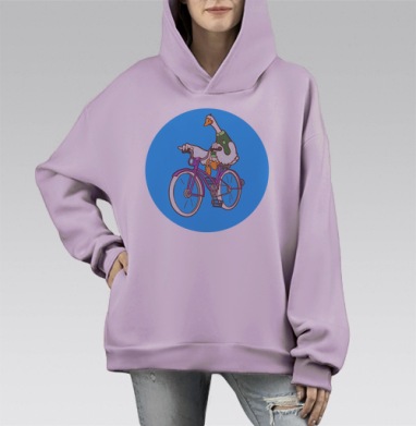 Веселый гусь на велосипеде – яркий мультяшный арт, Hoodie Mono Fiolet, оверсайз, утепленная