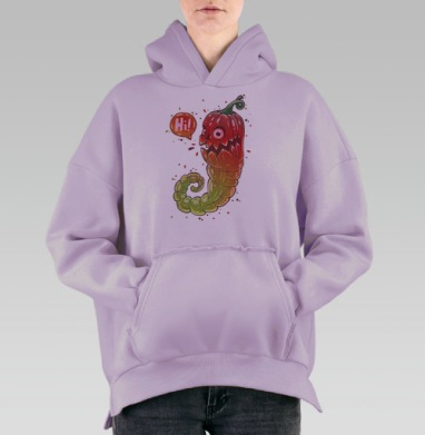 Весёлый мультяшный перец чили с приветствием, Hoodie Oversize Fiolet, утепленная