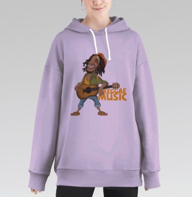 Веселый растаман с гитарой в яркой одежде REGGAE MUSIC Регги-музыка, Hoodie Long Oversize Fiolet