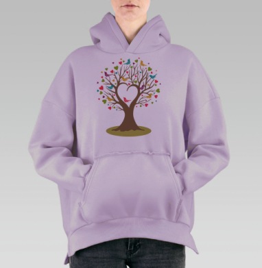 Весеннее дерево, Hoodie Oversize Fiolet, утепленная
