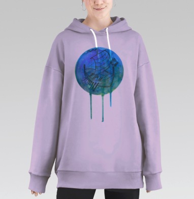 Викингский драккар в акварельной стилистике, Hoodie Long Oversize Fiolet