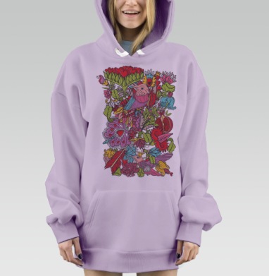 Vintage floral ornament  with humming bird / Винтажный цветочный орнамент с колибри, Hoodie Mjhigh Dig Mel, Fiolet, утепленная