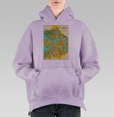 Винтажная карта Санкт-Петербурга 1903 года, Hoodie Oversize Fiolet, утепленная