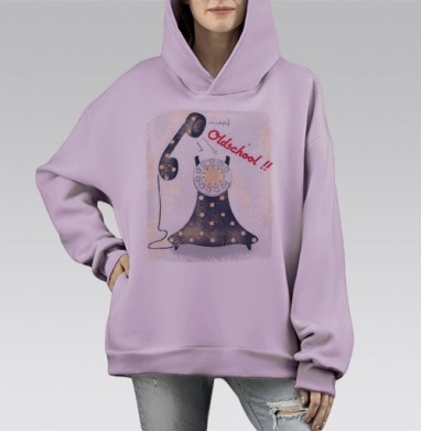 Винтажный старый дисковый телефон «Oldschool!!», Hoodie Mono Fiolet, оверсайз, утепленная