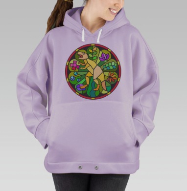 Витражное искусство с динозавром-тероподом, Hoodie Oversize Fiolet