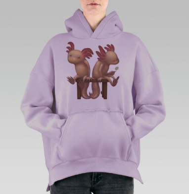 Влюбленные Аксолотли, Hoodie Oversize Fiolet, утепленная