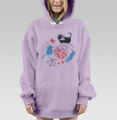 Влюблённые коты и сердца, Hoodie Mjhigh Dig Mel, Fiolet, утепленная