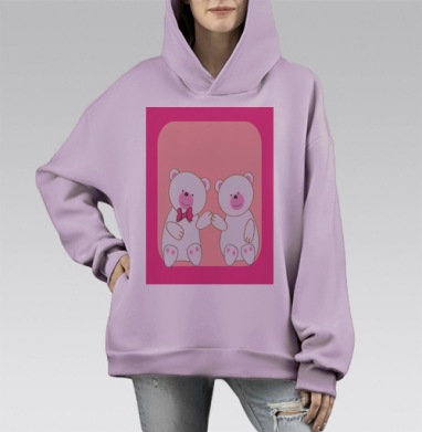 Влюбленные мишки, Hoodie Mono Fiolet, оверсайз, утепленная