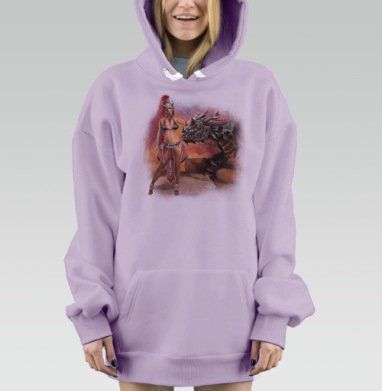 Воинственная женщина с драконом — фэнтези-сцена, Hoodie Mjhigh Dig Mel, Fiolet, утепленная