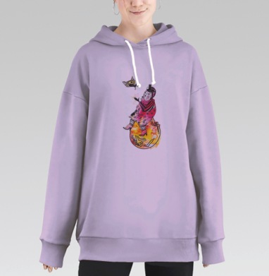 Волшебный клоун с птицей в акварельном стиле, Hoodie Long Oversize Fiolet