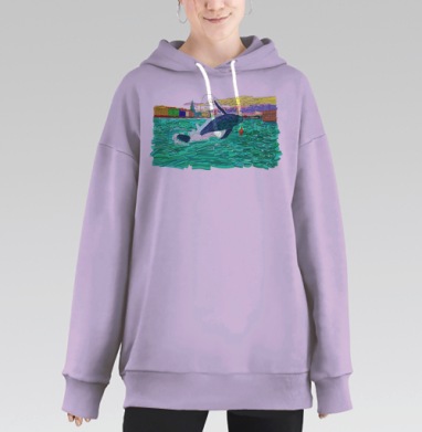 Whale / Кит, Hoodie Long Oversize Fiolet