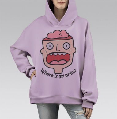Where is my brain? / Где мой мозг?, Hoodie Mono Fiolet, оверсайз, утепленная