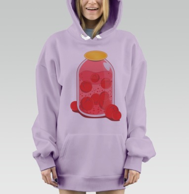 Яркая банка с сочными красными ягодами, Hoodie Mjhigh Dig Mel, Fiolet, утепленная