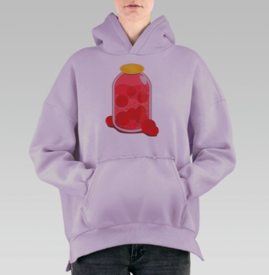 Яркая банка с сочными красными ягодами, Hoodie Oversize Fiolet, утепленная