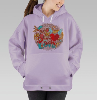 Яркая дудлинг-иллюстрация Любовь и Романтика, Hoodie Oversize Fiolet