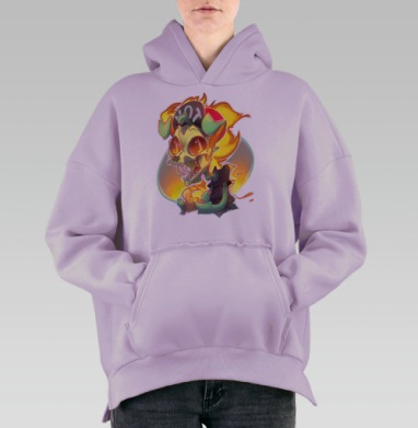 Яркая огненная иллюстрация крутого скелета-собаки, Hoodie Oversize Fiolet, утепленная