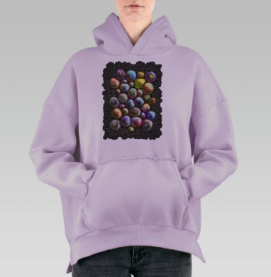 Яркие камни с разноцветными жуками, Hoodie Oversize Fiolet, утепленная