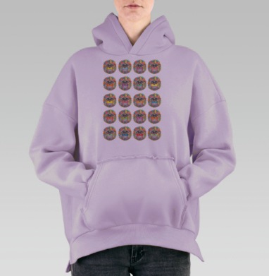 Яркие милые ежики в разноцветных футболках, Hoodie Oversize Fiolet, утепленная