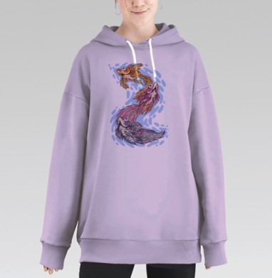 Яркие мультяшные рыбки в движении – стильный декор, Hoodie Long Oversize Fiolet