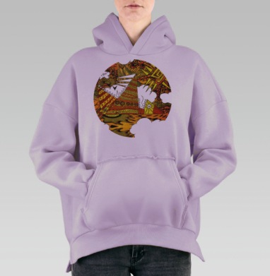 Яркий Абстрактный Парусник с Этническими Узорами, Hoodie Oversize Fiolet, утепленная