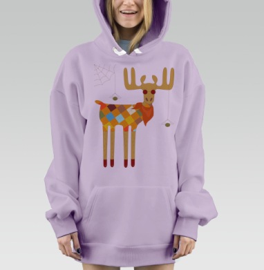 Яркий антропоморфный лось с винтажным шарфом и очками, Hoodie Mjhigh Dig Mel, Fiolet, утепленная