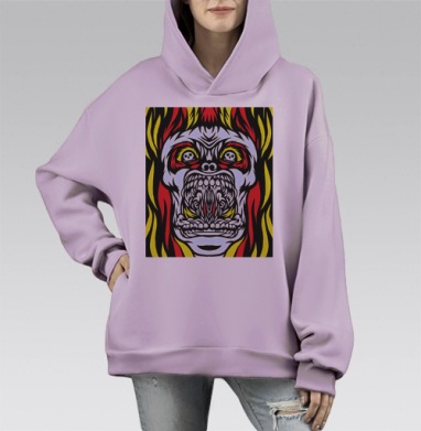 Яркий череп с огненными глазницами, Hoodie Mono Fiolet, оверсайз, утепленная