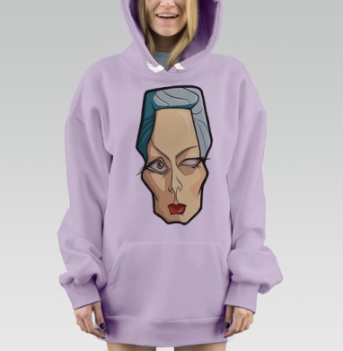 Яркий карикатурный портрет с выразительной мимикой, Hoodie Mjhigh Dig Mel, Fiolet, утепленная