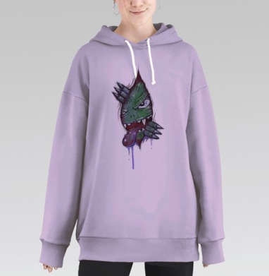 Яркий мультяшный агрессивный монстр, Hoodie Long Oversize Fiolet