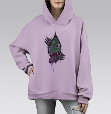 Яркий мультяшный агрессивный монстр, Hoodie Mono Fiolet, оверсайз, утепленная