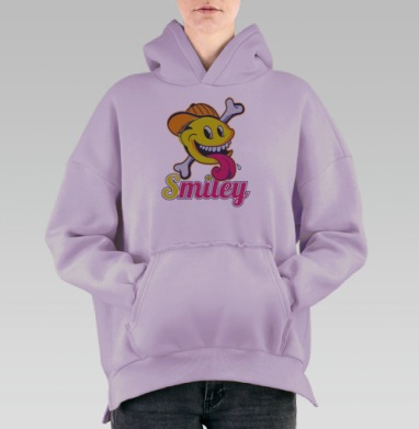 Яркий мультяшный смайлик с дерзким дизайном, Hoodie Oversize Fiolet, утепленная
