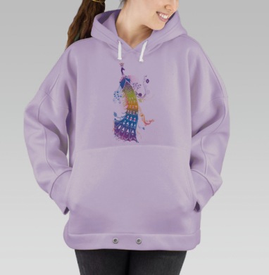 Яркий павлин с каскадом хвоста и узоров, Hoodie Oversize Fiolet
