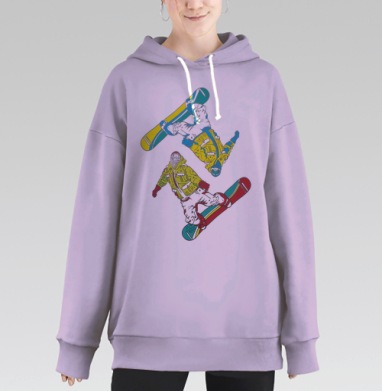 Яркий поп-арт плакат с сноубордистами в динамике, Hoodie Long Oversize Fiolet