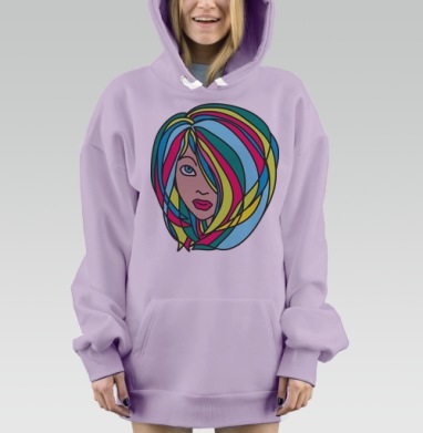 Яркий портрет женщины с разноцветными волосами, Hoodie Mjhigh Dig Mel, Fiolet, утепленная