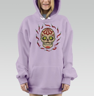 Яркий сахарный череп с острыми чили в стиле Día de Muertos, Hoodie Mjhigh Dig Mel, Fiolet, утепленная
