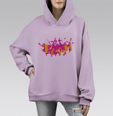 Яркий всплеск розового цвета с надписью SPLASH, Hoodie Mono Fiolet, оверсайз, утепленная