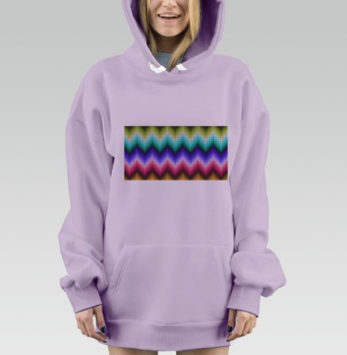 Яркий зигзагообразный мозаичный узор, Hoodie Mjhigh Dig Mel, Fiolet, утепленная