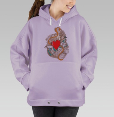 Яркое сердце в стиле Дудл: поздравление с любовью, Hoodie Oversize Fiolet