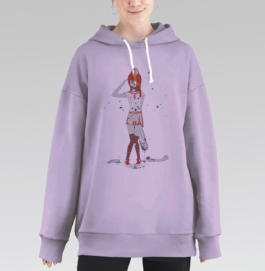 Юная пионерка скелет с бензопилой в стиле трэш, Hoodie Long Oversize Fiolet