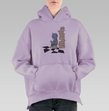 Забавный инопланетянин в очках сидит верхом пока улитка читает книгу, Hoodie Oversize Fiolet, утепленная