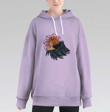 Загадочная фигура с крыльями в мистическом стиле, Hoodie Long Oversize Fiolet