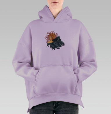 Загадочная фигура с крыльями в мистическом стиле, Hoodie Oversize Fiolet, утепленная