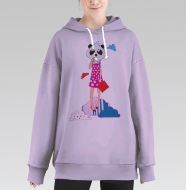 Застенчивая панда витает в облаках, Hoodie Long Oversize Fiolet