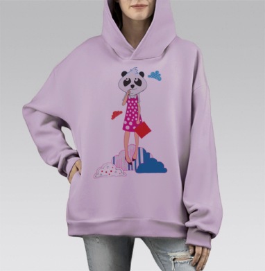 Застенчивая панда витает в облаках, Hoodie Mono Fiolet, оверсайз, утепленная