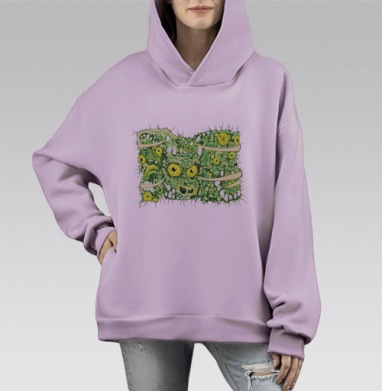 Зубастый голод, Hoodie Mono Fiolet, оверсайз, утепленная