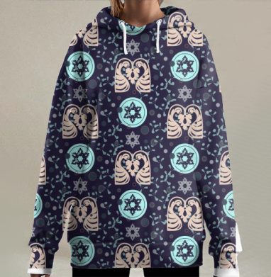Древний темный узор., Hoodie Long Oversize 3D