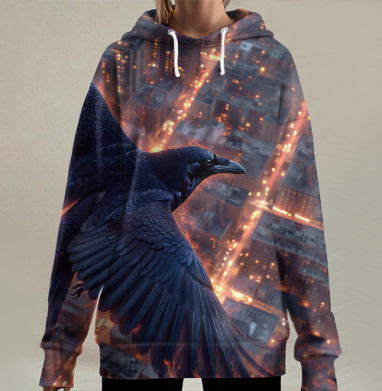 Ворон полет, Hoodie Long Oversize 3D