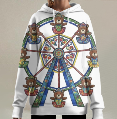 Колесо с Русскими мишками, Hoodie Long Oversize 3D
