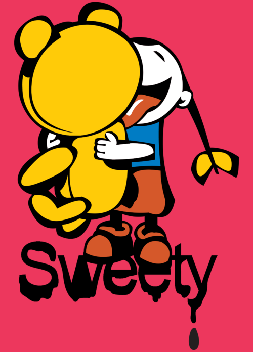 Девочка обнимает плюшевого мишку с языком Sweety - Принты для девушек, страница 12 
