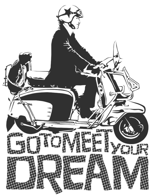 Человек на классическом скутере в стиле модов с надписью GO TO MEET YOUR DREAM - Принты для парней, страница 28 