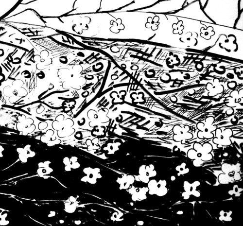 Ink Flower Sketch Pattern Черно белая цветочная абстракция - Магазин футболок Artisty - Дизайнерские принты